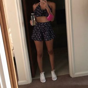 Two piece navy blue coordinate set with shorts. Size small.